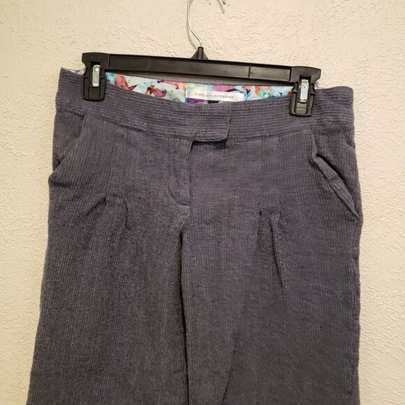 Diane von Furstenberg Cropped Pants Womens SZ 6 Gray Wide Leg Cuffed - Picture 4 of 11